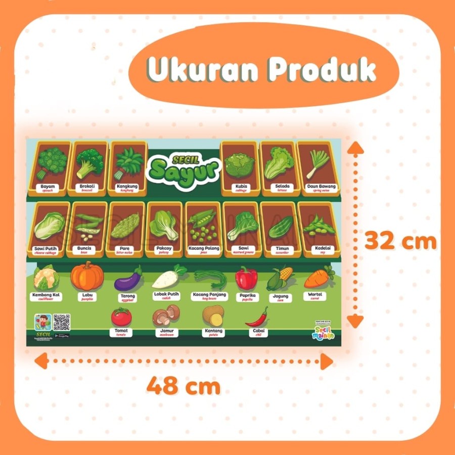 MOMBABY1 Poster Edukasi Belajar Sayur sayuran Anak TK SD PAUD wipe and clean