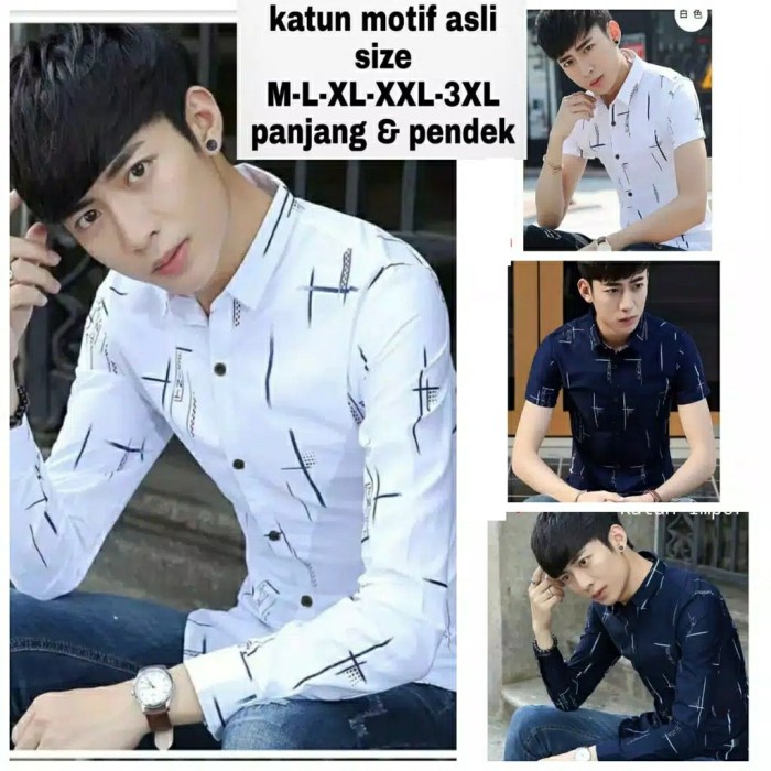 kemeja baju kemeja pria putih motif lengan panjang dan lengan pendek - putih pendek, M(E5J0) Termura