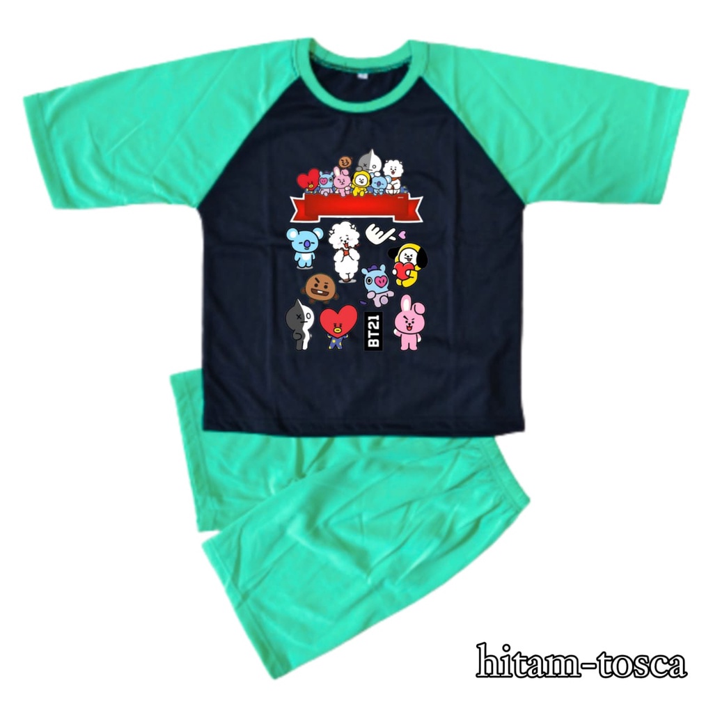 Hzl_outfit Set Baju 3/4 Setelan Anak Cewek BT21 Sarange S.M.L.XL