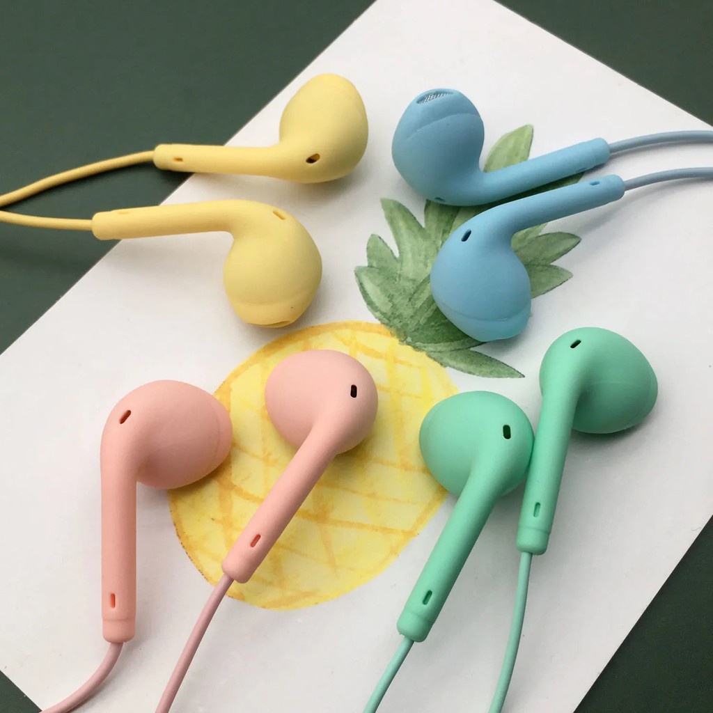 HEADSET MACARON U19 Hifi Stereo Extra Bass Handsfree Matte Colorfull Earphone Jack With Mic microphone