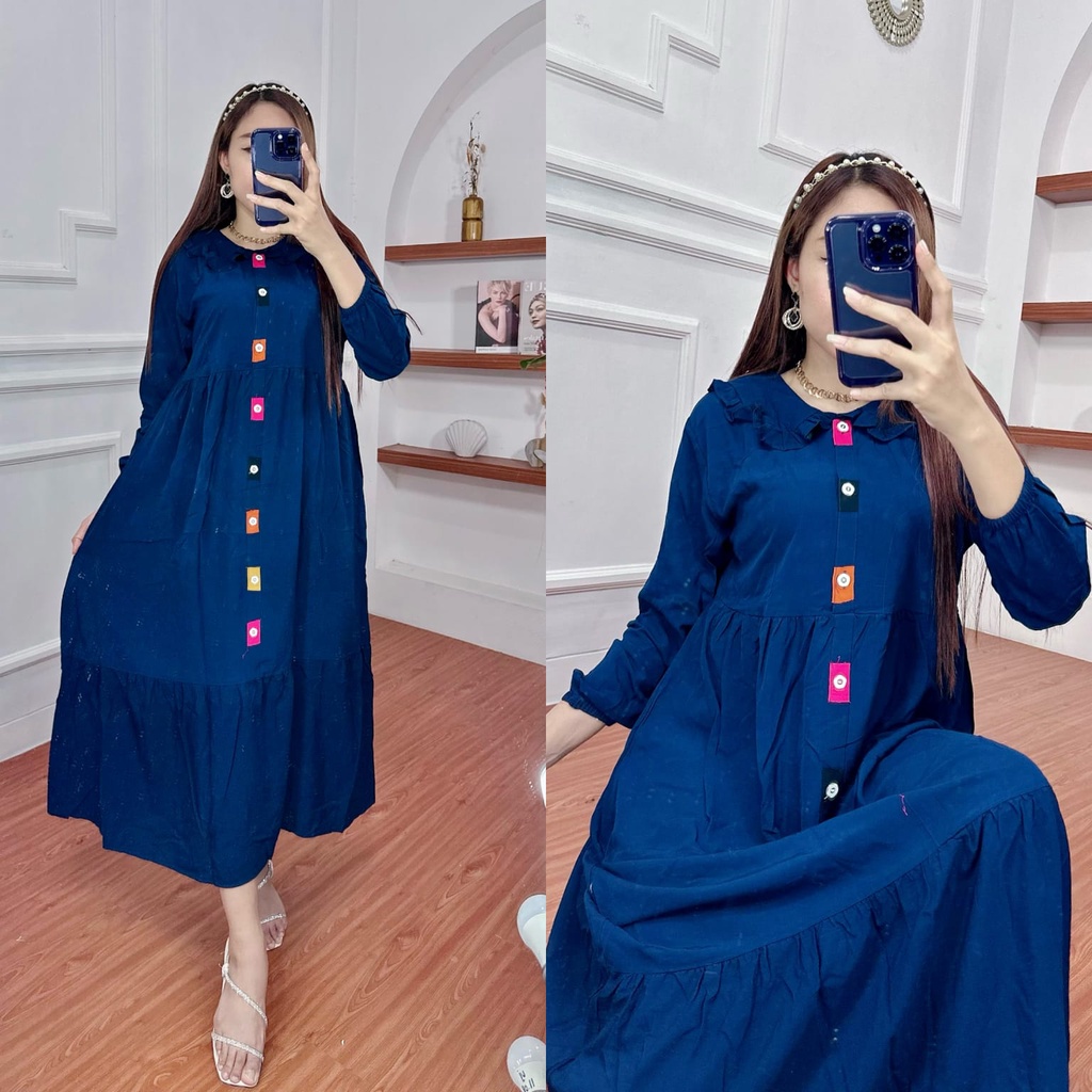 Gamis glessa viral - gamis loly ld 110 pb 130 - gamis midi kekinian-GLESSA NAVY