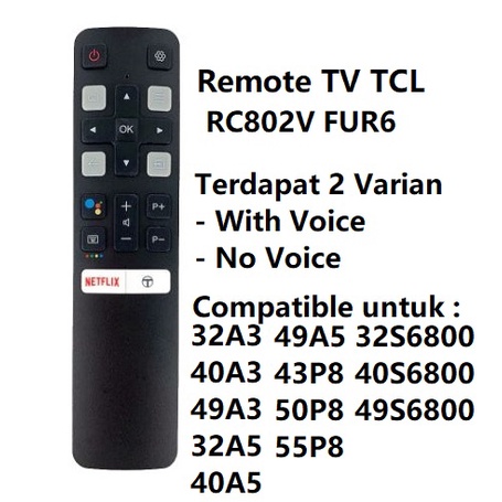 Promo REMOT REMOTE TV TCL LED/SMART TV NETFLIX bluetooth with voice / no voice TCL 49A3 32A5 40A5
