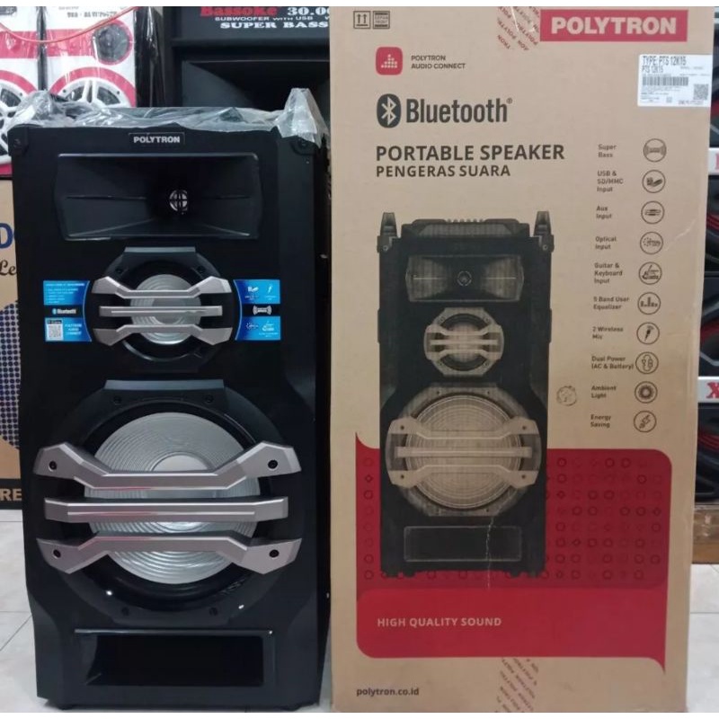 POLYTRON Speaker Portable PTS-12K15 Bluetooth Free 2 Mic Wireless