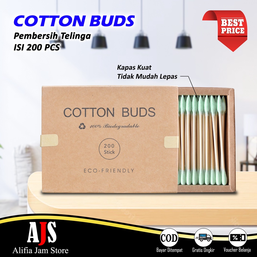 Alat Pembersih Telinga Cotton Buds Korek Kuping Bambu Anti Copot Isi 200 Pcs