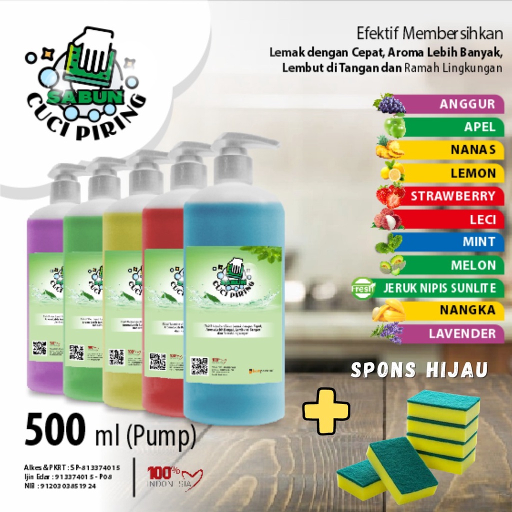 Sabun Cuci Piring Aroma Buah Segar 500 ml Pump/Cairan Pembersih Piring