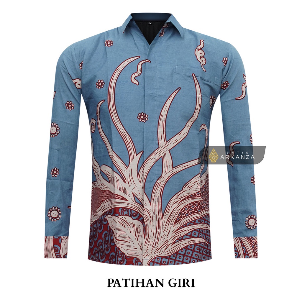 BATIK ARKANZA Motif PATIHAN GIRI Hem Atasan Kemeja Baju Batik Pria Premium Cowok Laki Laki Slimfit Full Lapis Furing Lengan Panjang Lengan Pendek Original Asli