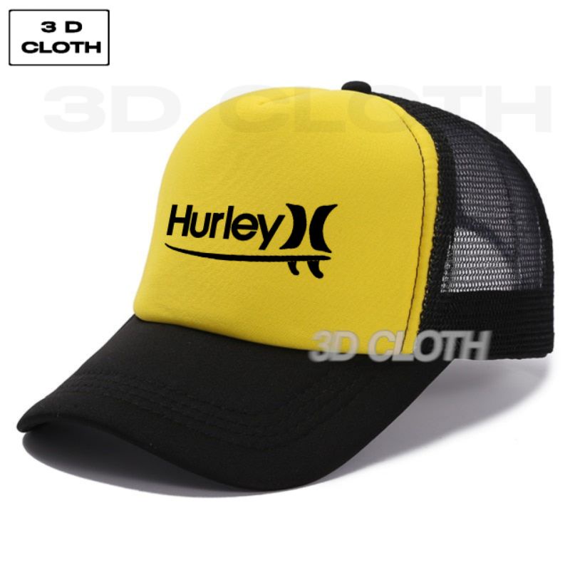 Topi Hurley Board Surf Trucker/Jaring Distro Premium Black Yellow