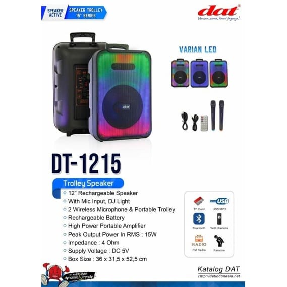 medan elektronik speaker DAT portable wireless 1215 free 2 mic