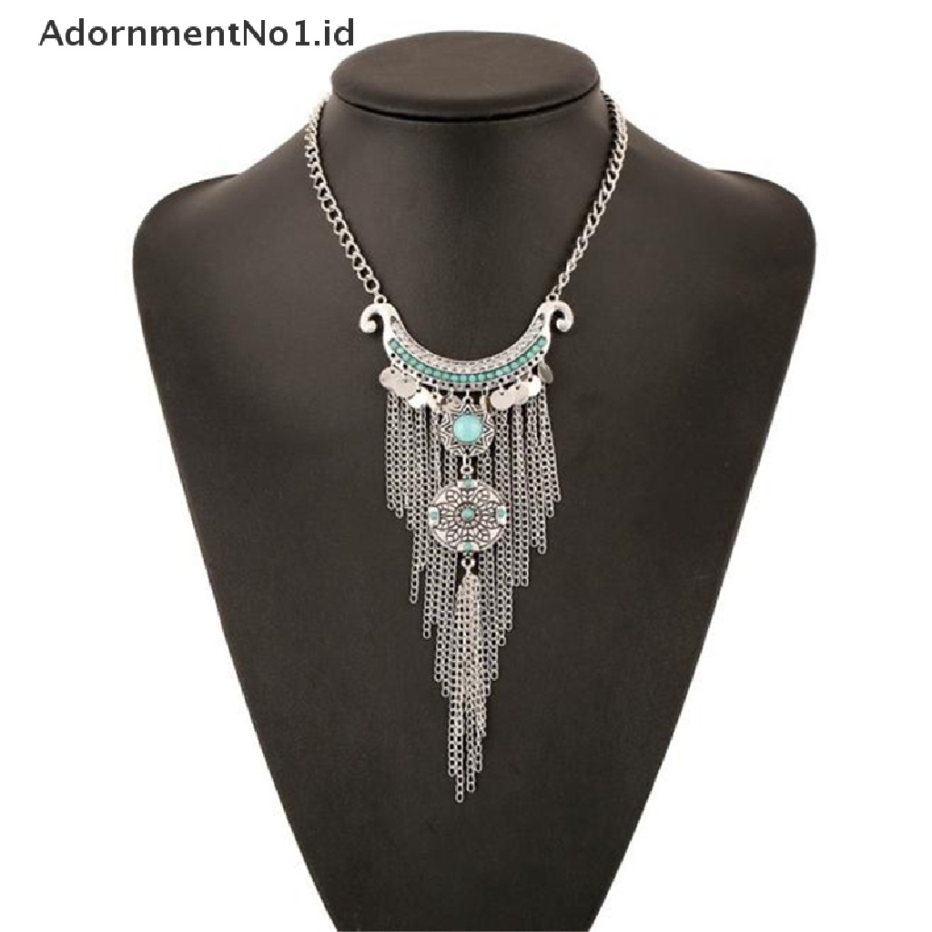 [AdornmentNo1] Retro Bohemian Gypsy Style Turquoise Tassel Rantai Panjang Choker Liontin Kalung [ID]