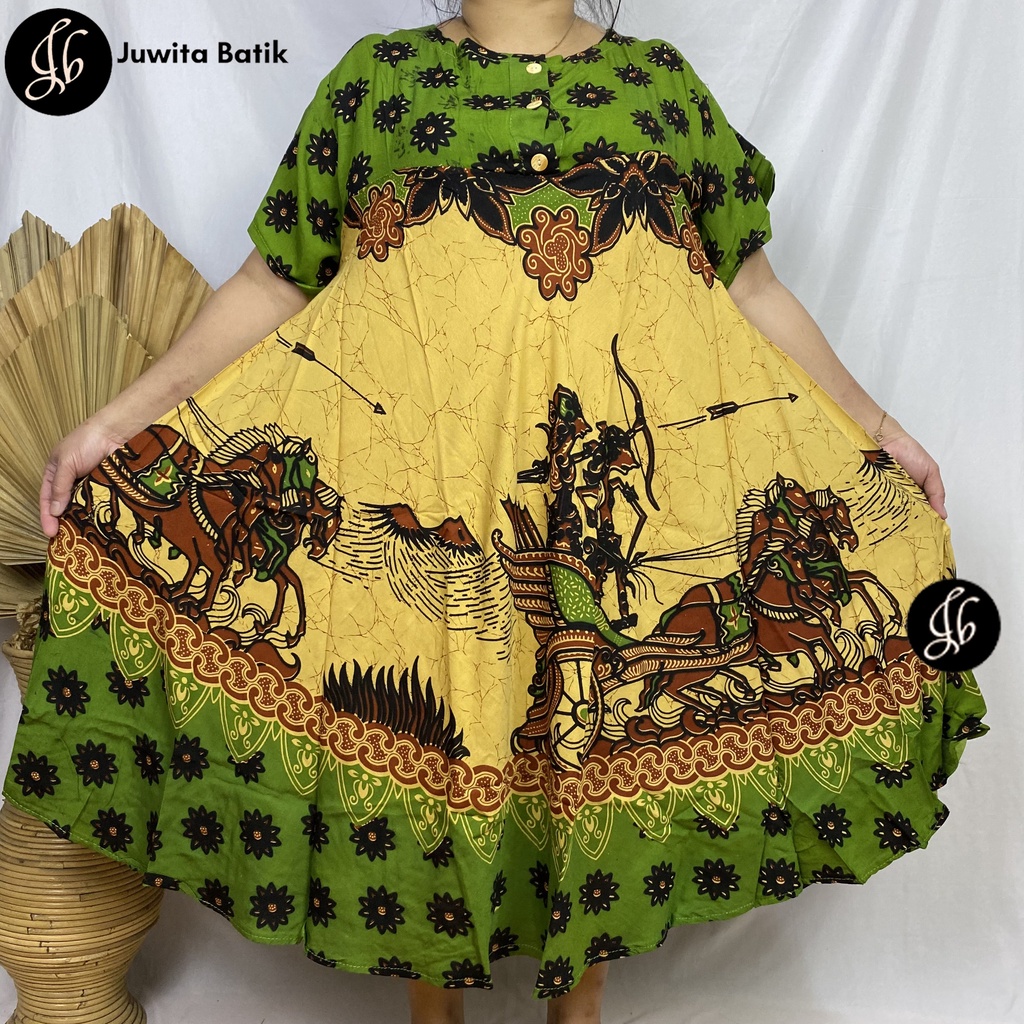 Juwita Batik - Daster Payung Jumbo Klok LD 130 3XL Batik Arjuna Klok Pola - Kancing Dada Busui Bumil Terbaru