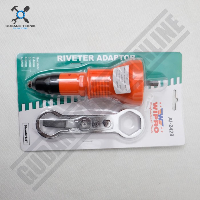 Adaptor Konverter Mesin Bor Listrik Cordless Jadi Tang Rivet Paku Rivet 1/4&quot; WIPRO AI2428 - Adapter Adaptor Mesin Bor Listrik Cordless 1/4 Inch WIPRO AI-2428