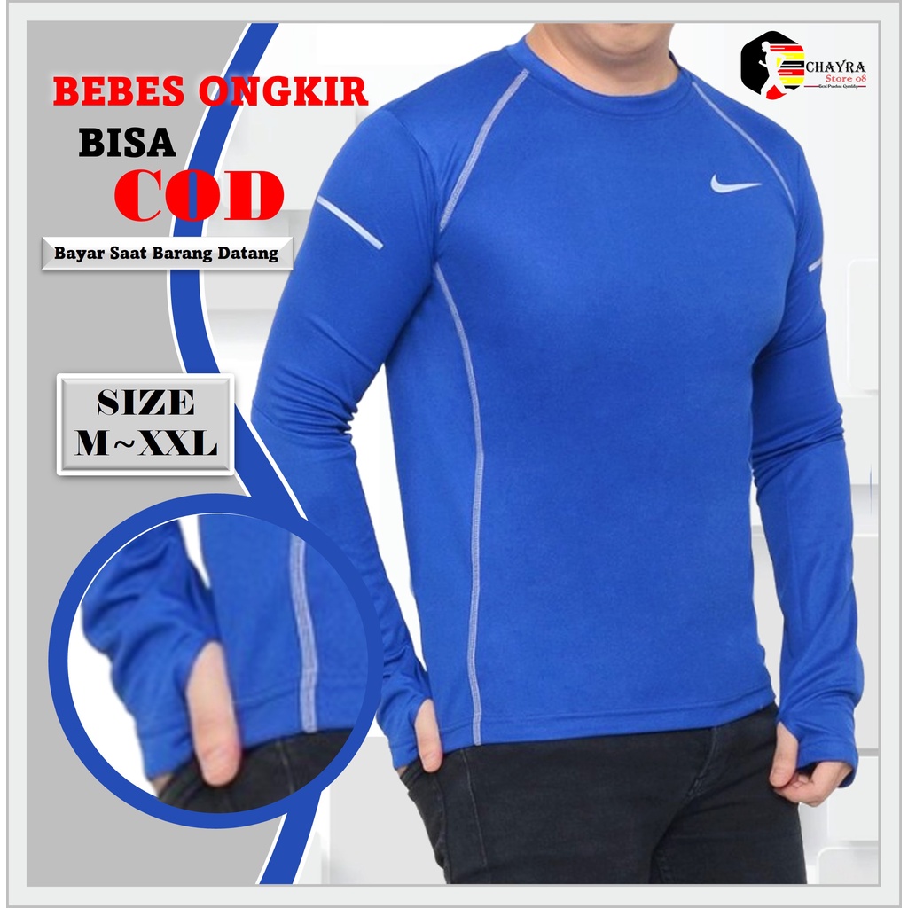 Baju Joging Pria Running Dry Fit Golf Thumbhole Gowes Gym Fitnes Shirt Olahraga Futsal Voli Sepeda L