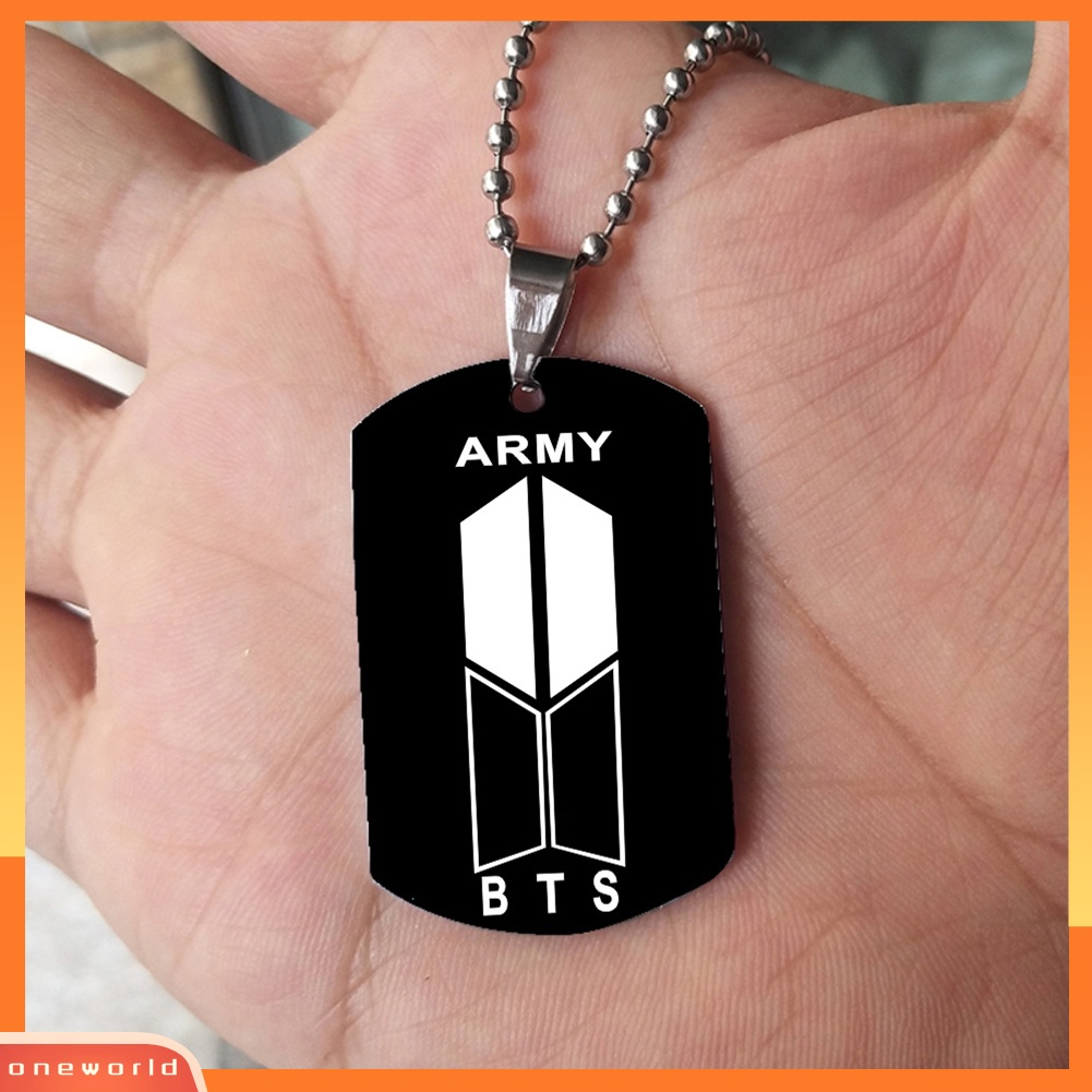 {oneworld} Unisex Bangtan Boys Logo Tag Liontin Stainless Steel Rantai Kalung Perhiasan Hadiah