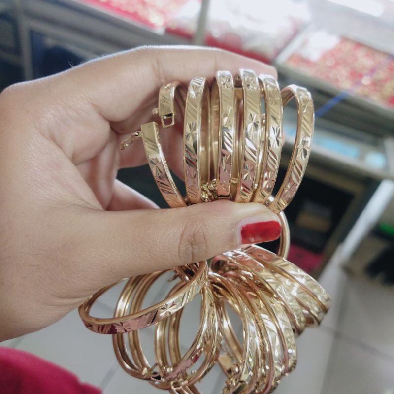 Gelang Emas SWASA Anak BAYI-Remaja Batik Cart**r Swasa Ringan Awet Luar Dalam Kuning