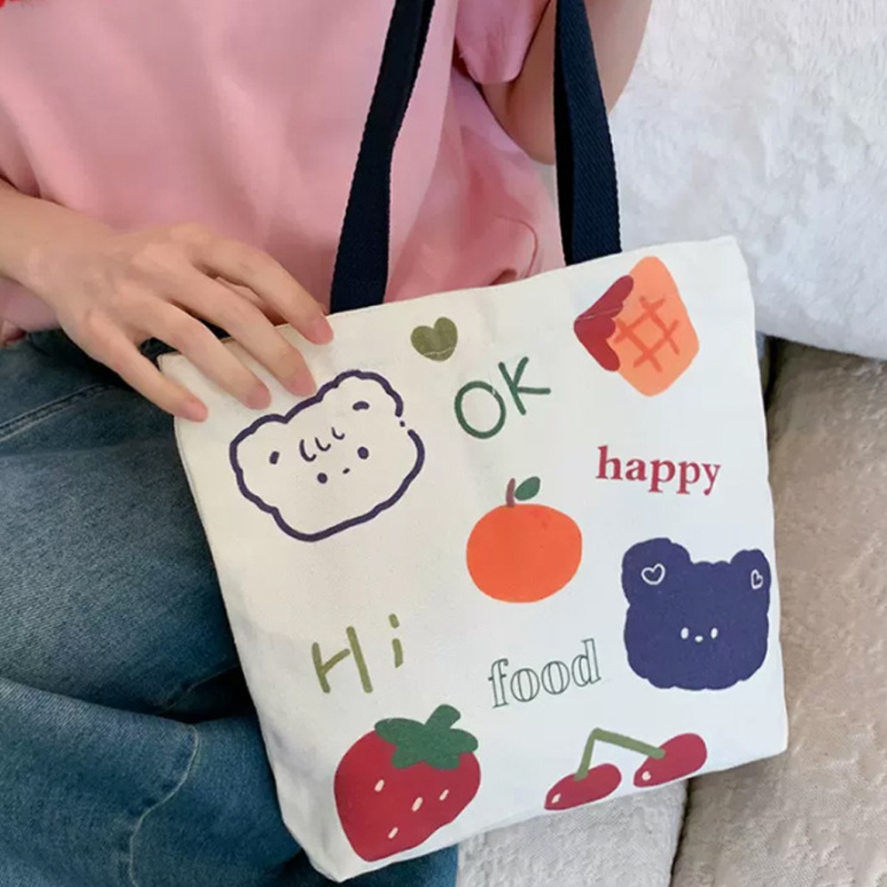 Tote Bag Handbag Tas Tote Kanvas Mini Wanita Korean Style  Kecil Tas Makeup Canvas Tempat Kosmetik Tas Totebag Bekal Kanvas Mini Bag Lunch Canvas Tas Wanita