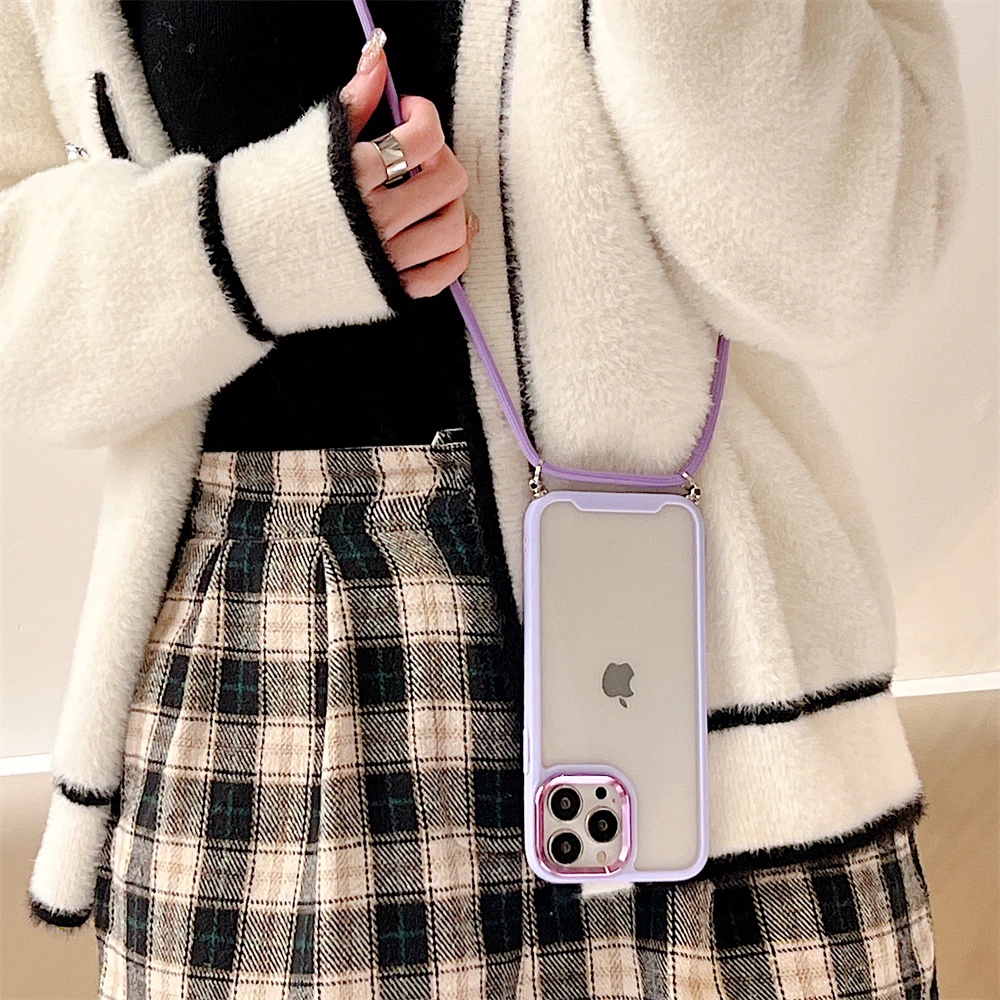 Case Samsung A52 A52S S21 FE S22 PLUS ULTRA Sling Lanyard Necklace Candy Macaron Plating Soft Case