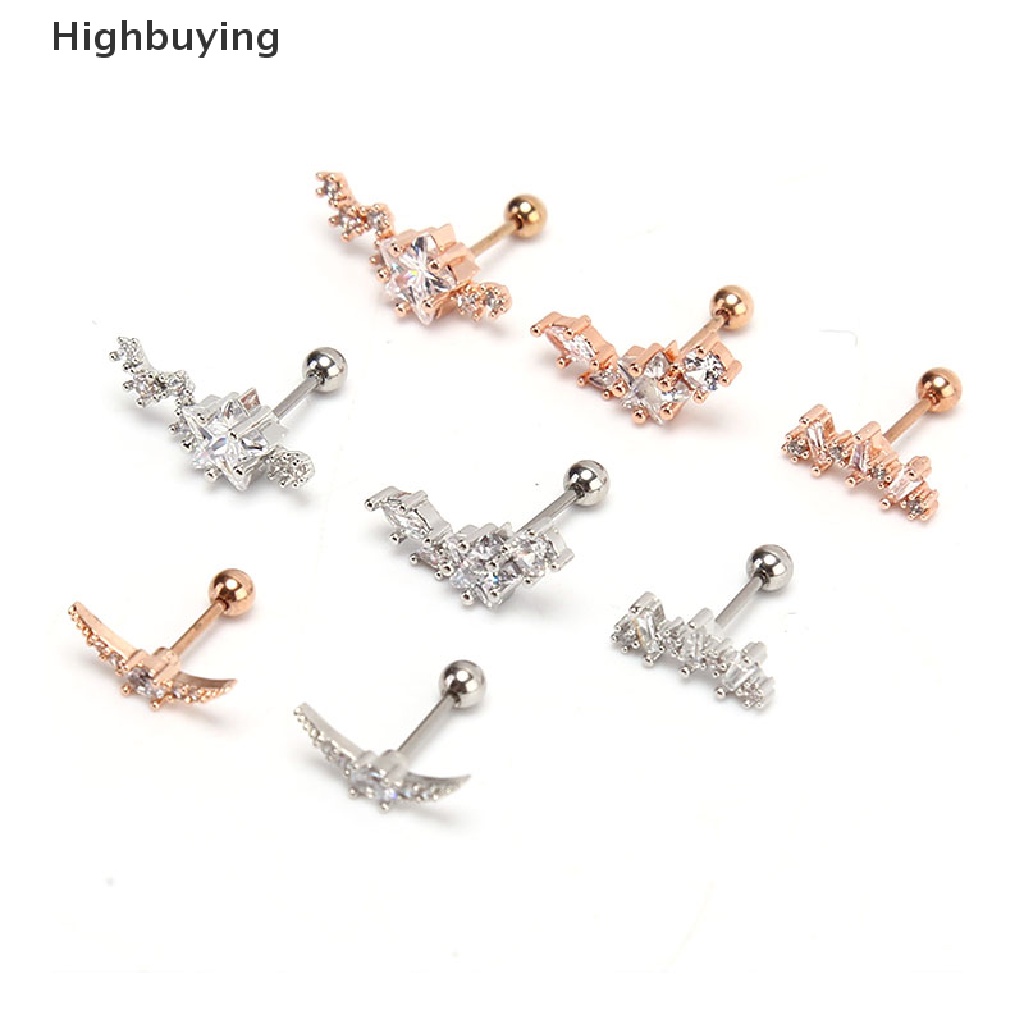 Hbid 1PC Cz Anting Tulang Rawan Melengkung Stainless Steel Helix Tragus Perhiasan Glory