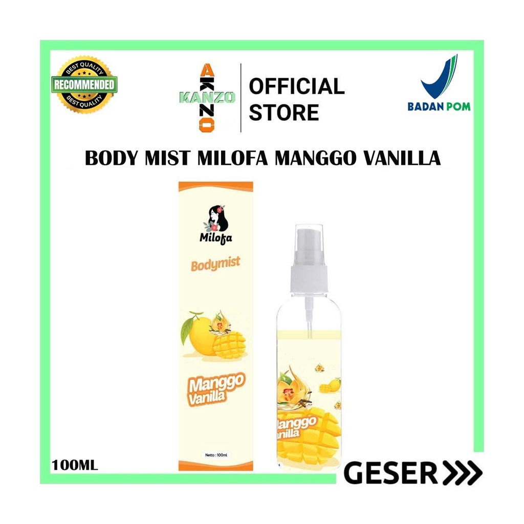 Kanzo - [BPOM] Parfum Body Mist Milofa Manggo Vanilla 100ml / Body Mist Manggo Vanilla 100ml / Parfum Mangga Vanilla 100ml Murah