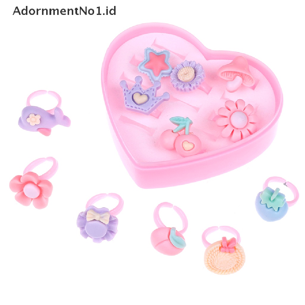 [AdornmentNo1] 12pcs mix Kartun Bunga resin Plastik Bayi Anak Perempuan Cincin Anak Dengan Kotak [ID]