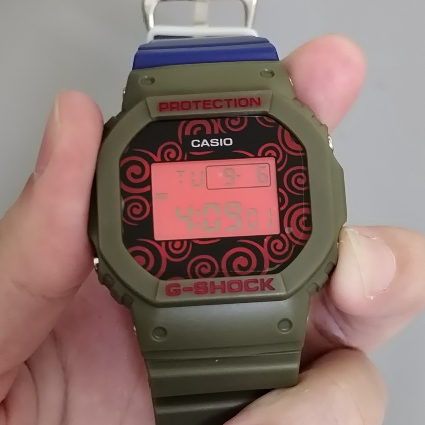 Casio G-Shock • Naruto Wind Transmission DW5600 Jam Tangan Olahraga Pria Tampilan Ganda 200M Tahan Air Shockproof dan Waterproof Waktu Dunia LED Lampu Otomatis DW-5600KAK21-3PFN