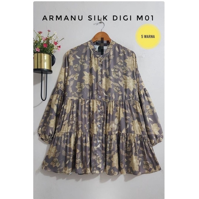 BLOUSE KEMEJA TUNIK REMPEL / RUFFLE ARMANI SILK PREMIUM KERAH SHANGHAI