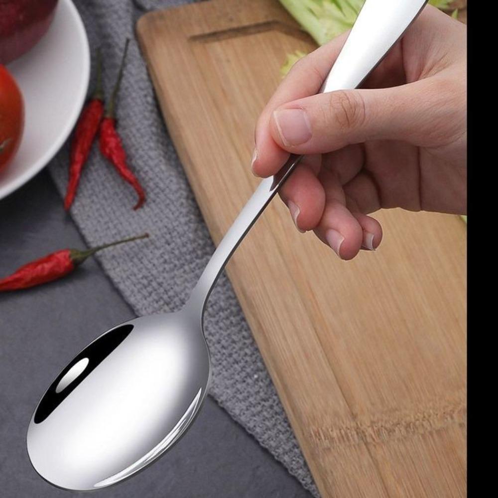 Solighter 2pcs Dish Public Soup Spoon Stainless Steel Gagang Panjang Peralatan Makan Distro Restoran Hotel