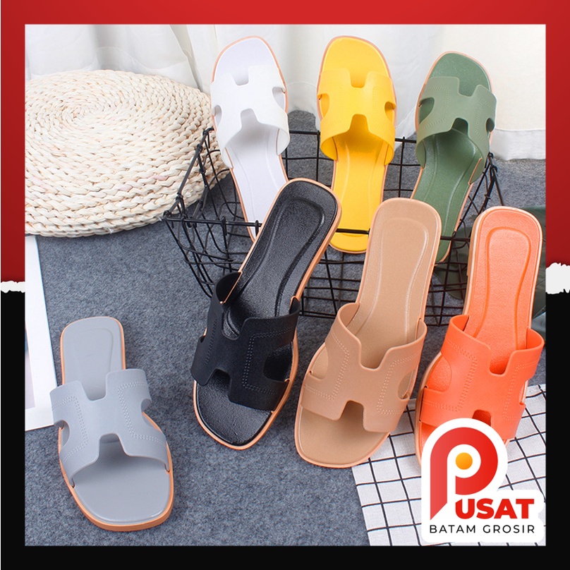 PUSAT BATAM GROSIR - S962 Sandal Slop H Polos / Sandal Model H / Sandal Fashion Wanita / Sandal Slop