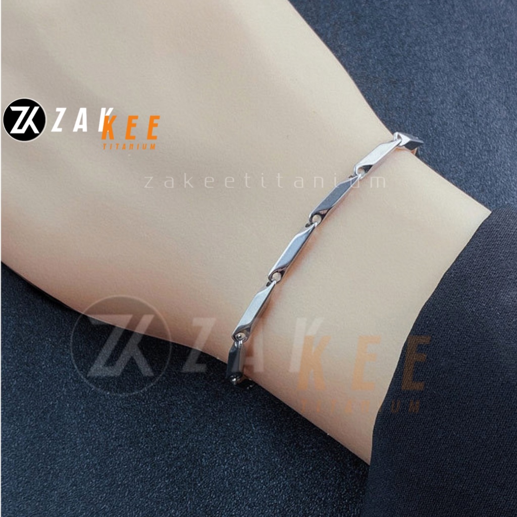 Gelang Tangan Pria Wanita Titanium Silver Anti Karat Rantai Padi 2mm