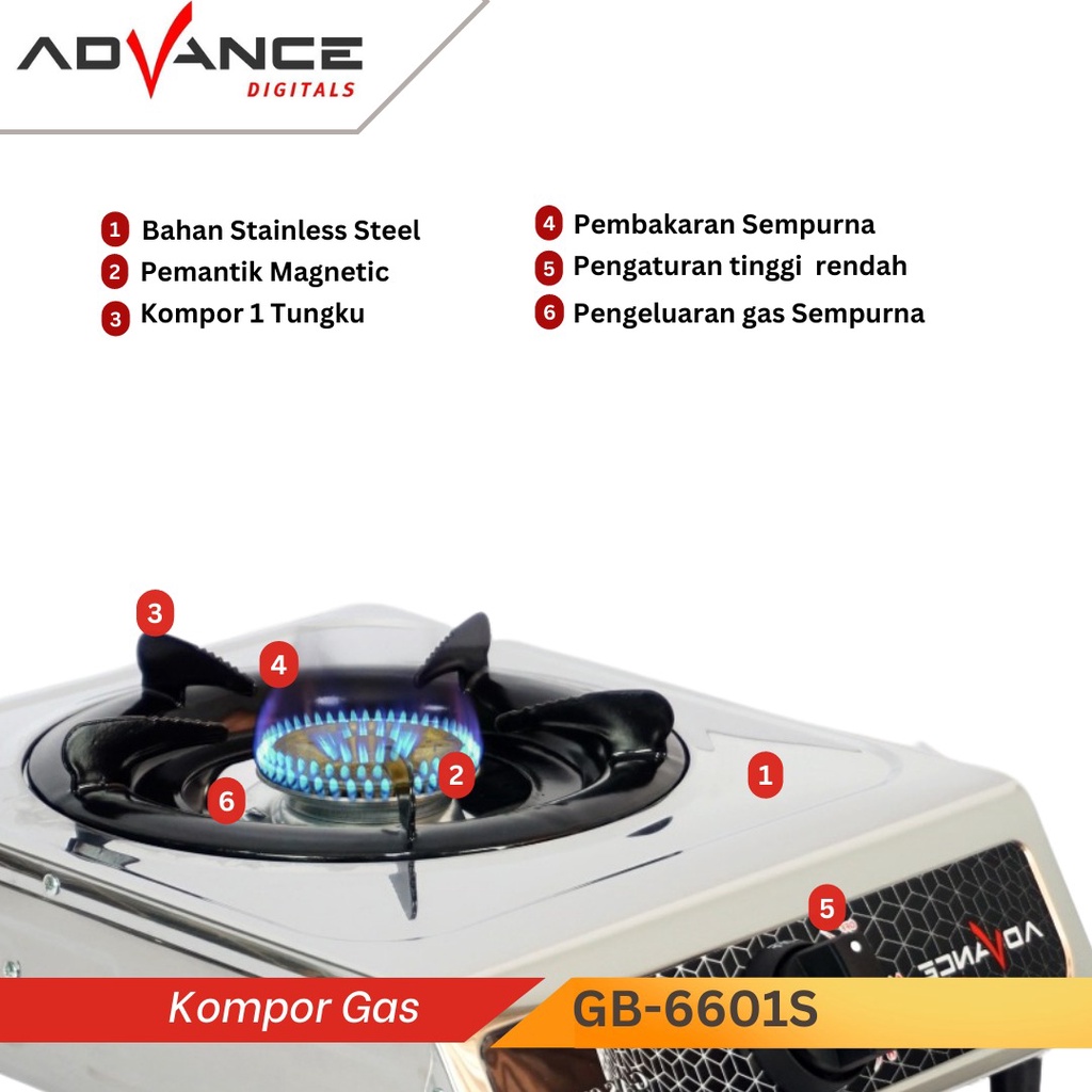 Advance Kompor Gas 1 Tungku GB-6601S Stainless Steel