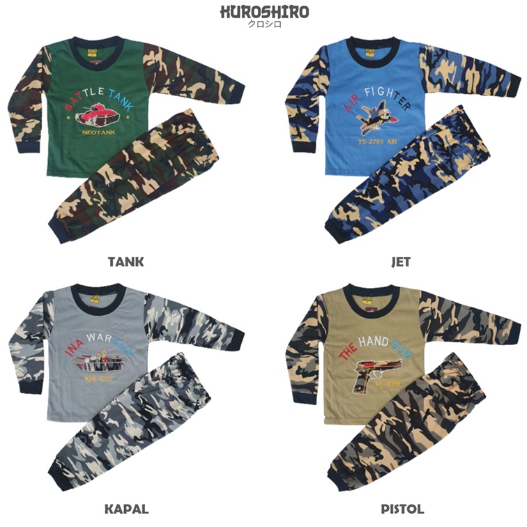 KUROSHIRO - Setelan Baju Anak Laki Laki 1-9 Tahun Army Warna Kaos Kuroshiro