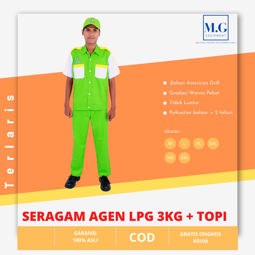 Seragam Lpg Pertamina Lengan Pendek Hijau + Topi