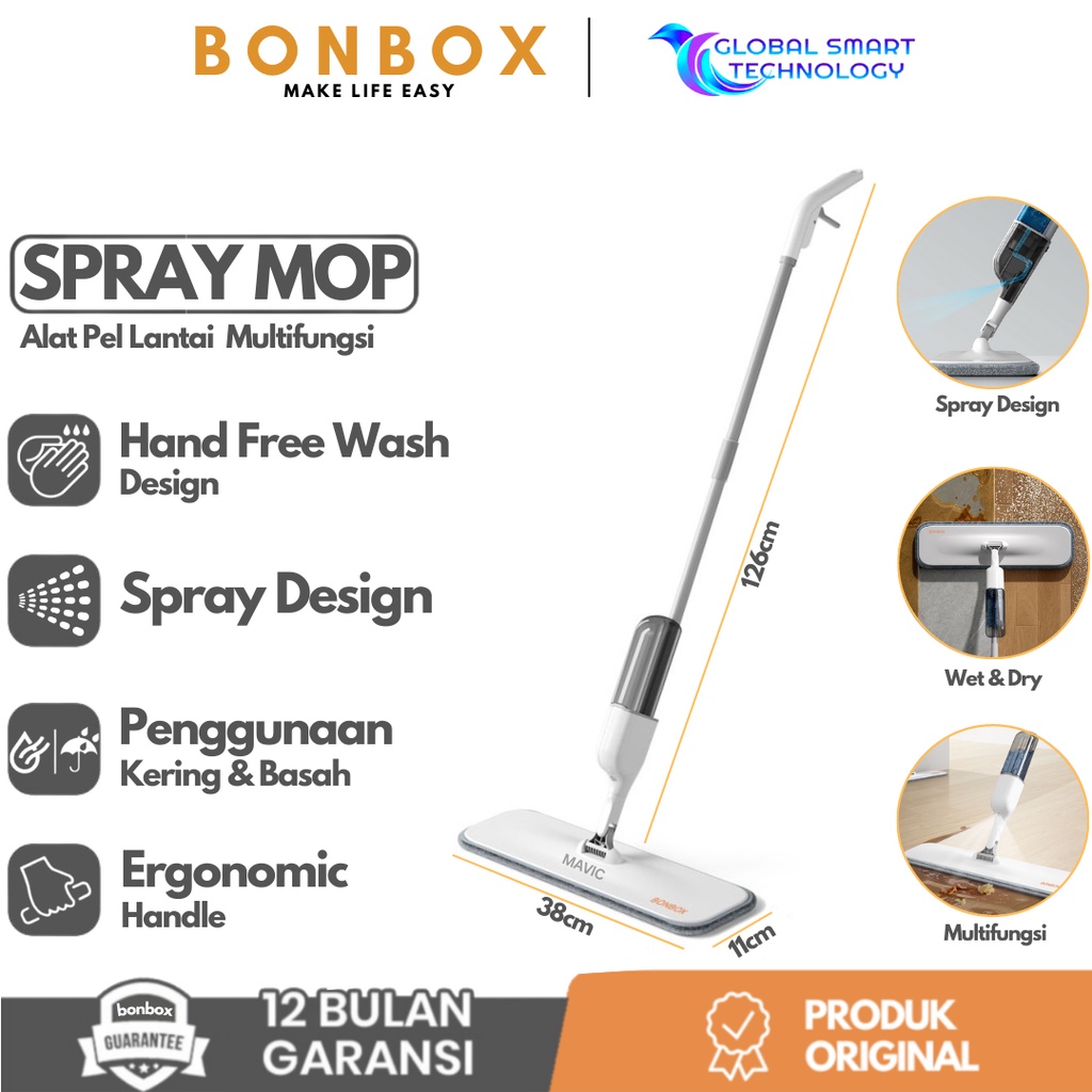 BONBOX BCT806 Alat Pel Lantai Spray Semprot Otomatis Water Spray Mop Automatic - Garansi Resmi 1 Tahun