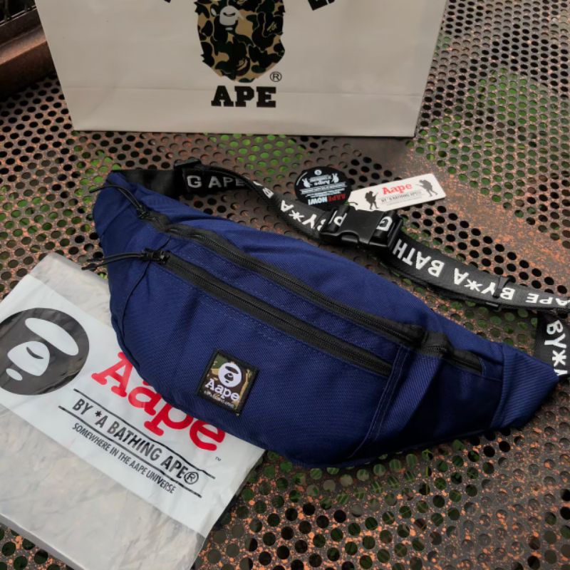 Aape Waistbag Blue Tas Pinggang Unisex Free Aape Paperbag