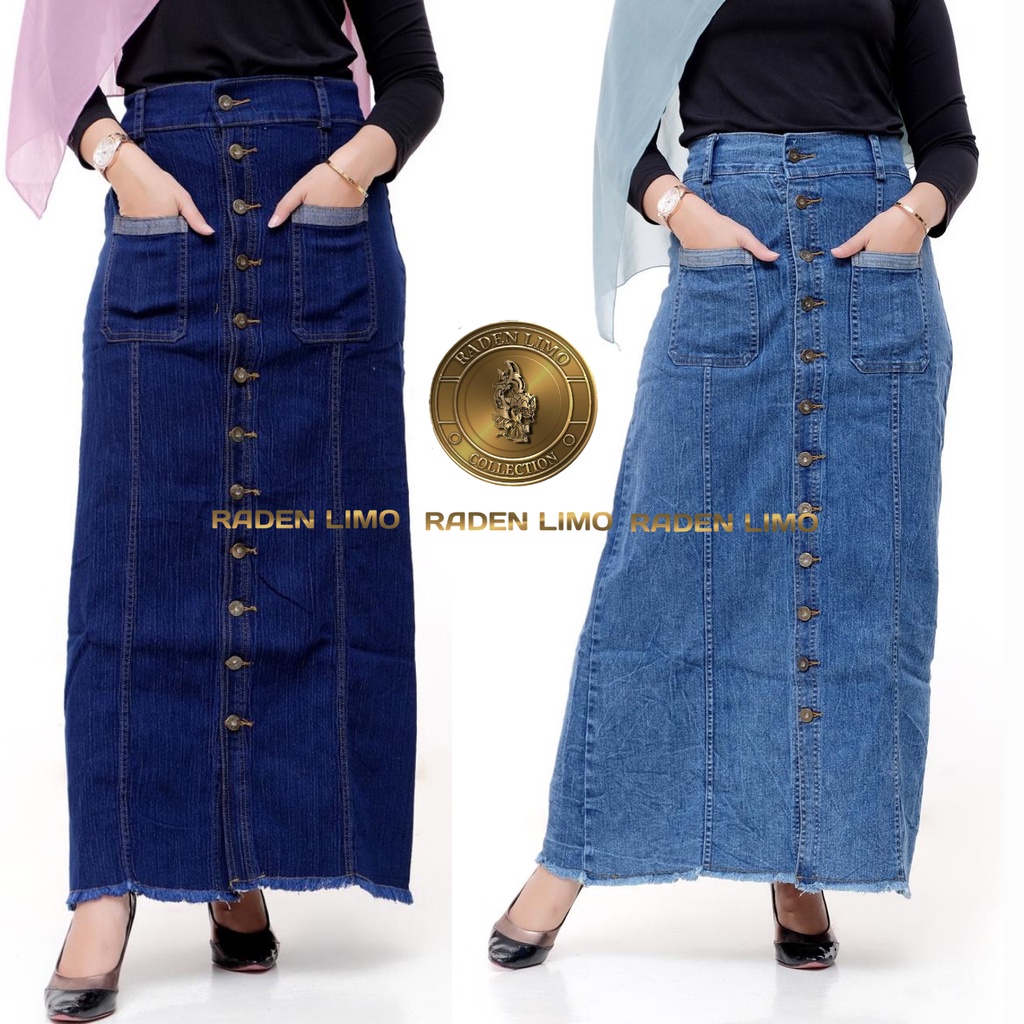 Rok Span Jeans Panjang Full Kancing Rawis - Radenlimo