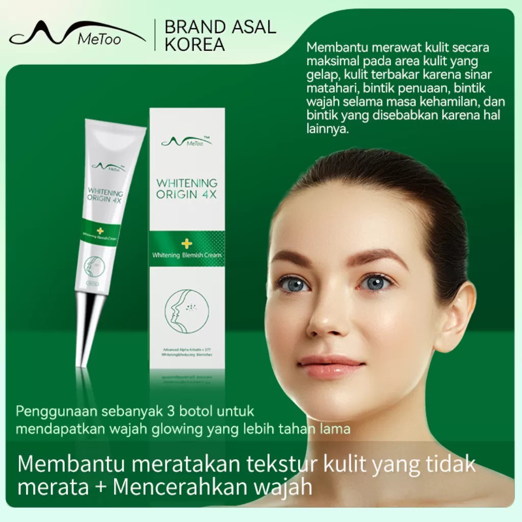 (BPOM) Metoo 4X Whitening Origin Blemish Cream 20g | Symwhite 377 | Advanced Alpha Arbutin | Menghilangkan Bekas Jerawat | Noda Hitam