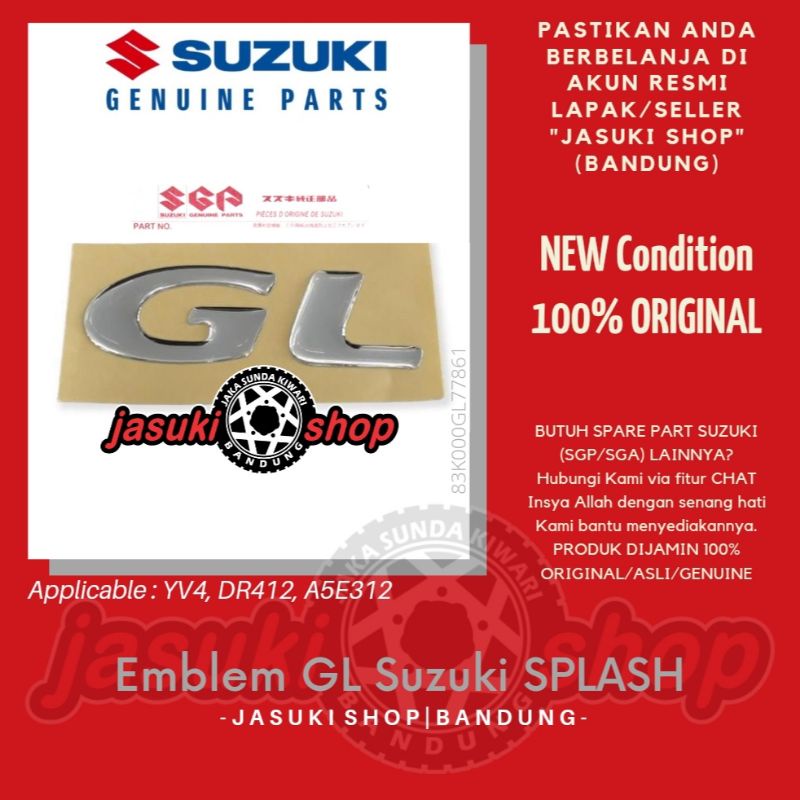 Emblem Emblim Logo Tulisan GL Suzuki Splash New Splash Asli Ori Original SGP