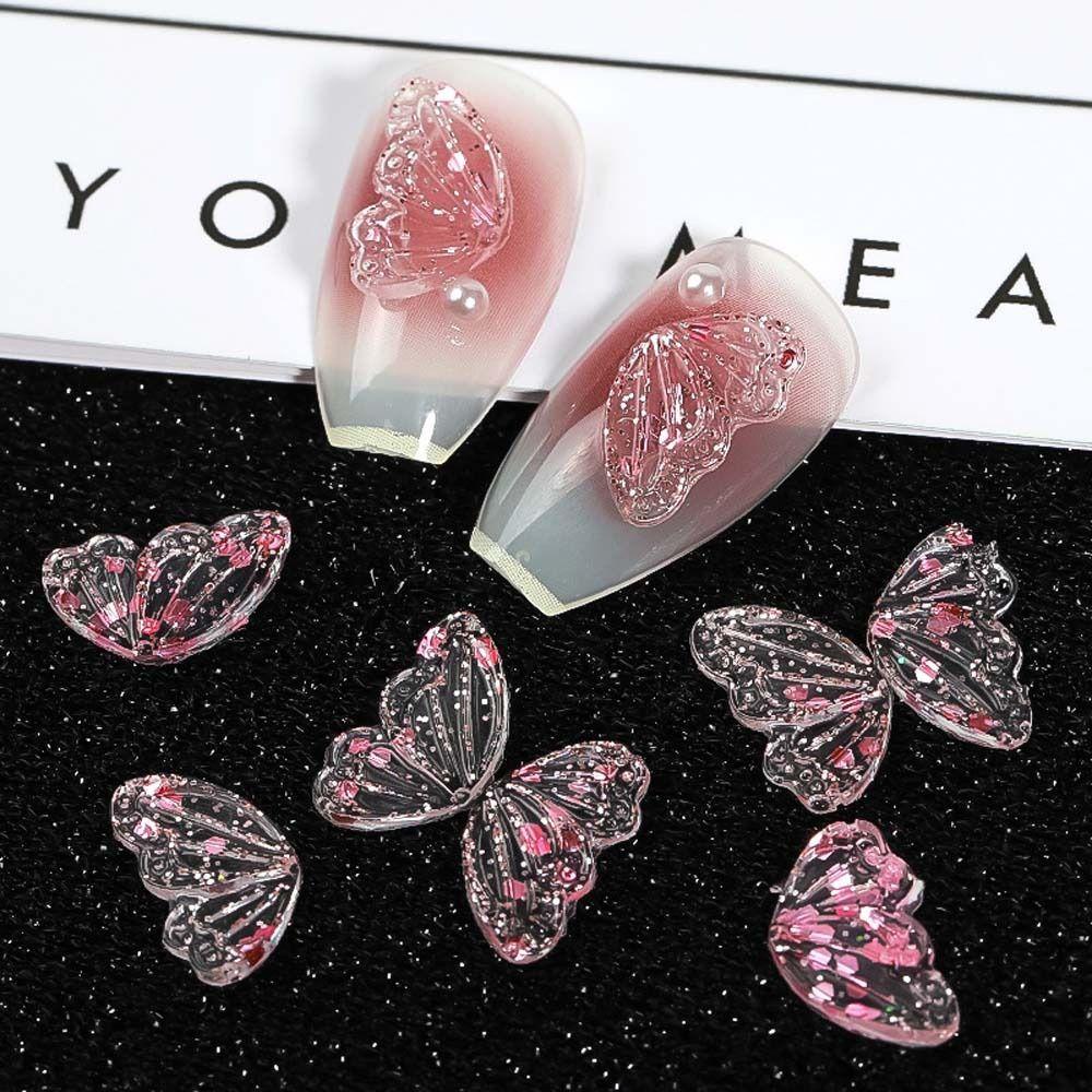 Mxbeauty Dekorasi Kuku Kupu-Kupu Resin Pesona Kuku Kupu-Kupu Setengah Sayap Manicure Aksesoris 3D Nail Drills