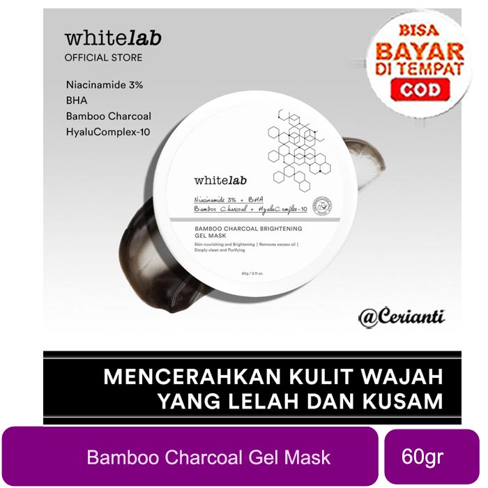 [60GR] [MASKER PENCERAH WAJAH] [BPOM] Whitelab Charcoal Brightening Gel Mask 60GR - Masker Wajah Cerah Atasi Kulit Lelah Capek_Cerianti