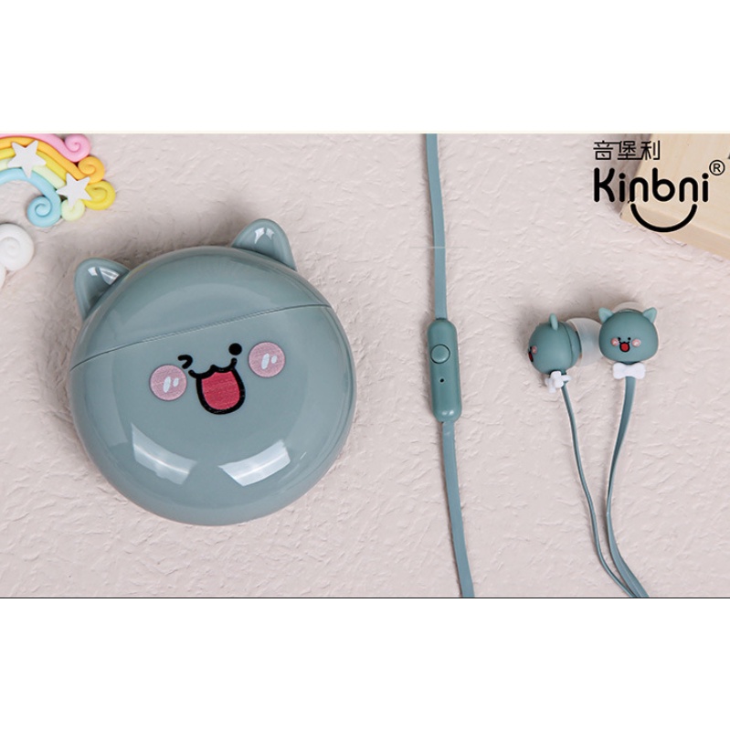 [KN-8207] / [KN-8261] Set Headset Earphone Motif WAJAH HEWAN Bulat / Wadah Earphone Bundar Kartun Animal Head Lucu