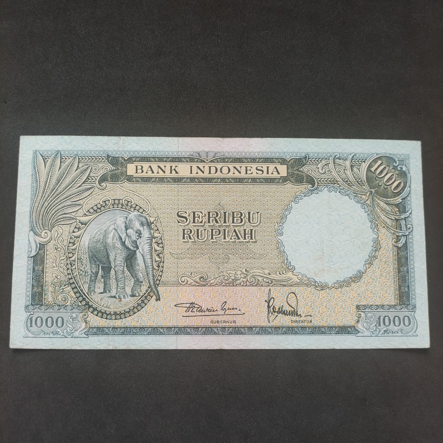 Uang Kuno 1000 Rupiah Gajah Seri Hewan 1957 VF Hampir Solid LANGKA