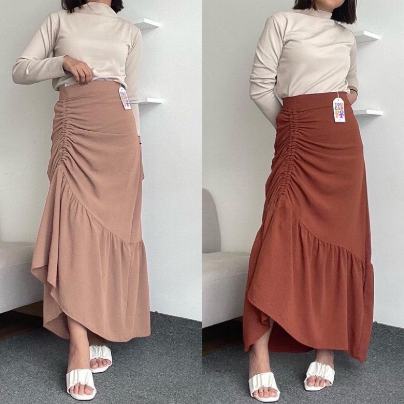 Abigail Skirt - Rok Serut Casual Flowy - Rok Wanita Korean Look - Midi Maxi Ruched Skirt - Rok Korean serut