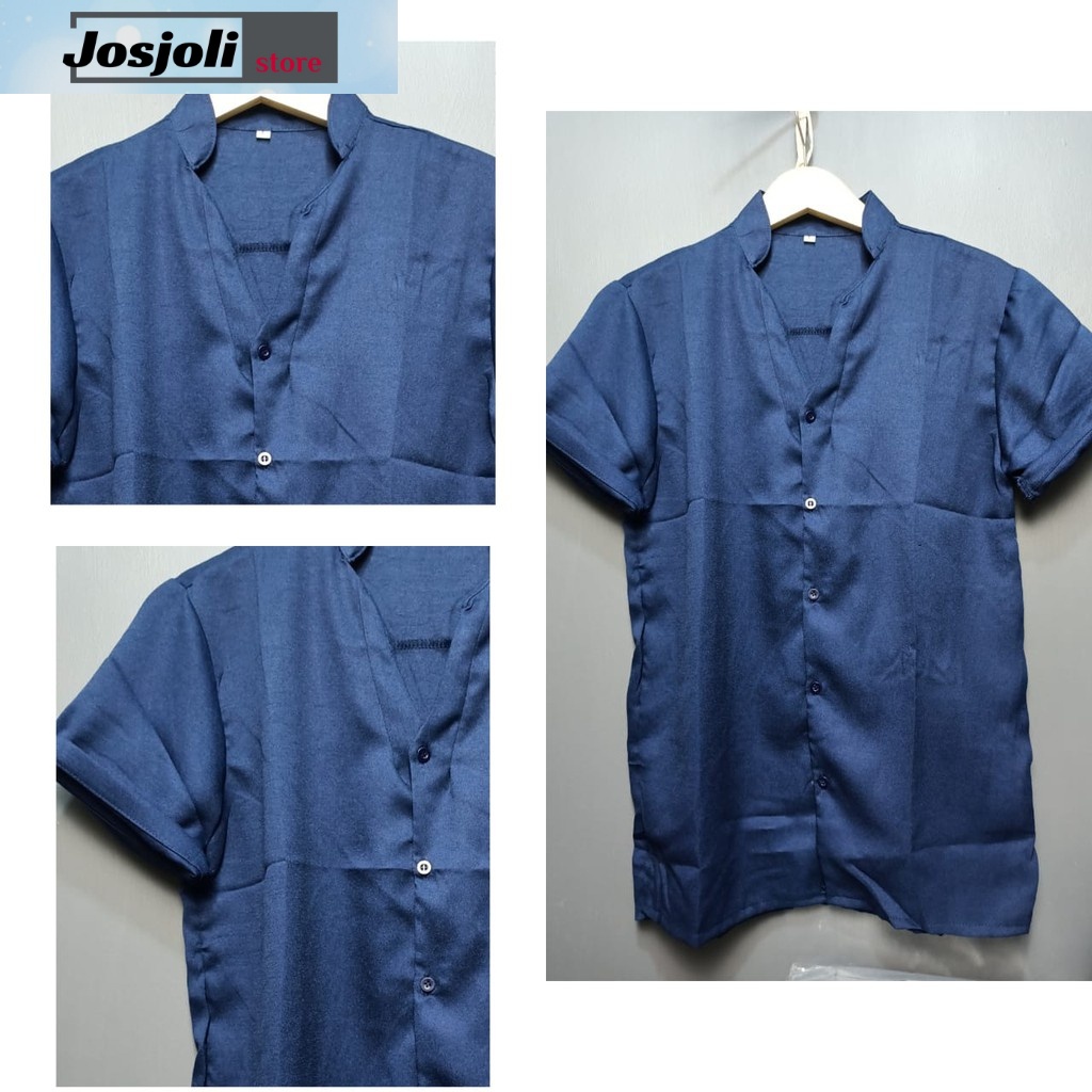 JOSJOLI_STORE/Kemeja V-NEK Tin Lengan Pendek Size M,L,XL,XXL-Fashion Pria Dewasa