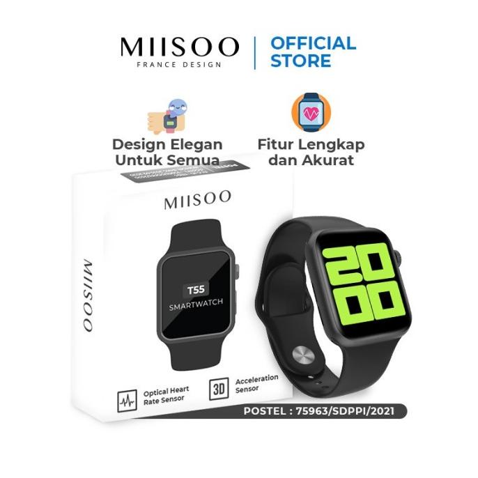 MIISOO Jam SMARTWATCH T55, strap bisa telfon jam tangan Unisex