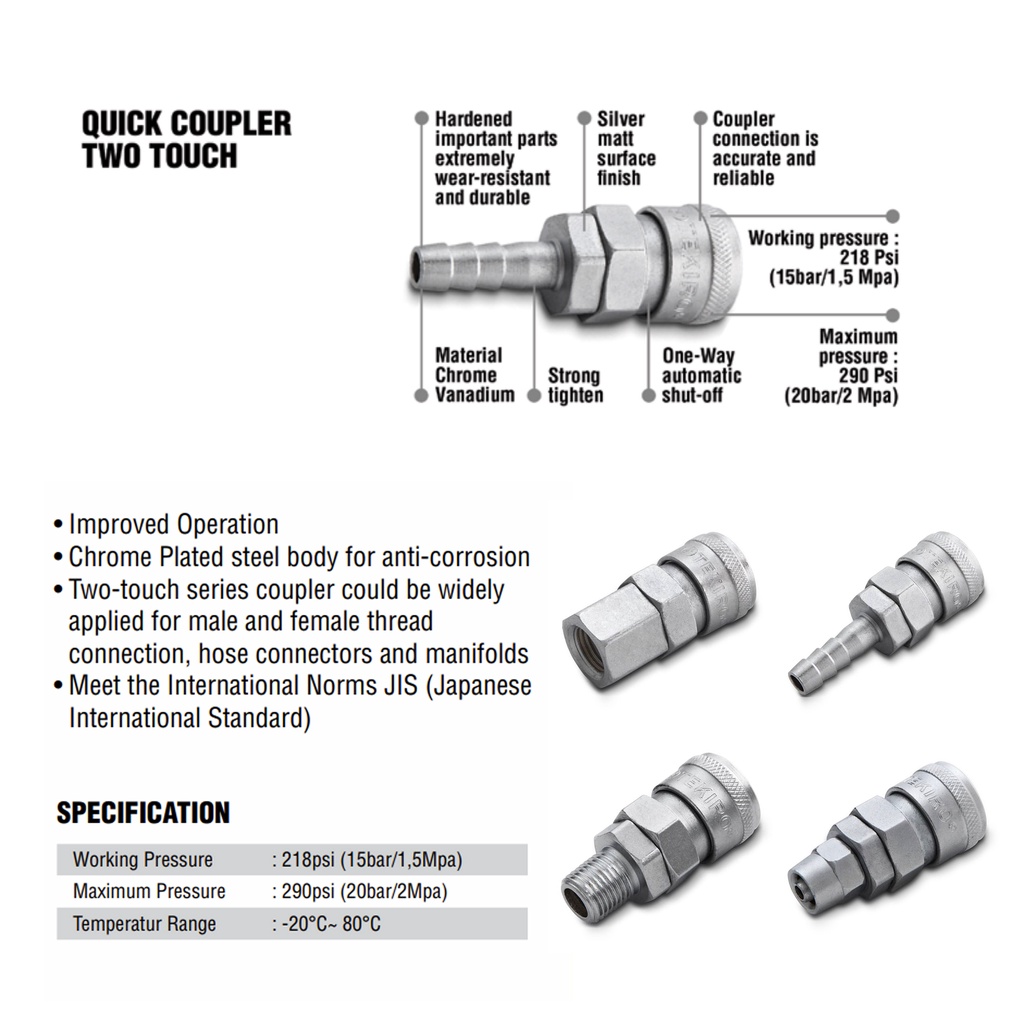 Two Touch Dua Langkah Tekiro Air Quick Coupler