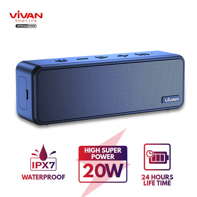 VIVAN VS20 Speaker Bluetooth 5.0 Waterproof IPX7 20W MicroSD AUX TWS