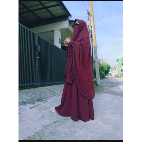 Gamis syari wolfis wolpeach set Khimar cadar murah