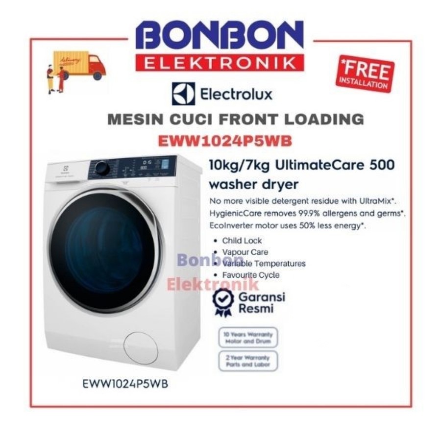 Electrolux Mesin Cuci Front Loading 10KG Washer/7KG Dryer EWW1024P5WB