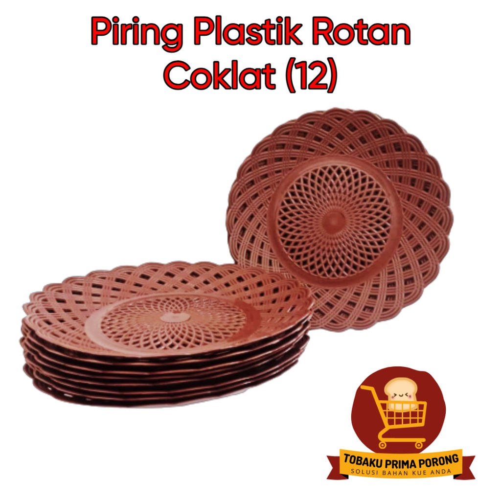 Piring Rotan Coklat - Piring Plastik - Piring Plastik Rotan Cokelat
