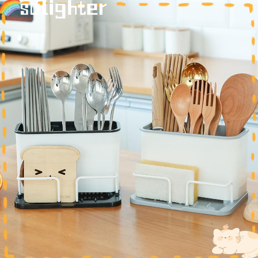 Solighter Sumpit Tempat Sendok Alat Dapur Double Grid Chopstick Storage Baskets Fork Rack