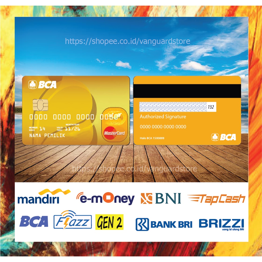 KARTU E MONEY E TOLL KARTU BCA MASTERCARD GOLD 8 DEBIT CREDIT EMONEY MANDIRI FLAZZ BCA BNI TAPCASH BRIZZI BRI - 2 SISI